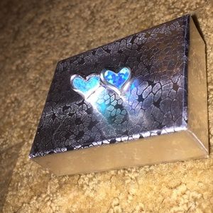 Teal and silver heart stud earrings